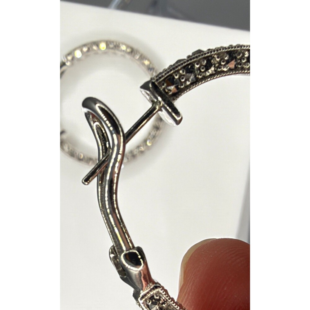 Dallas Prince 925 Sterling Silver Marcasite Hoop Earrings 1.25" 9.7g - Picture 6 of 9